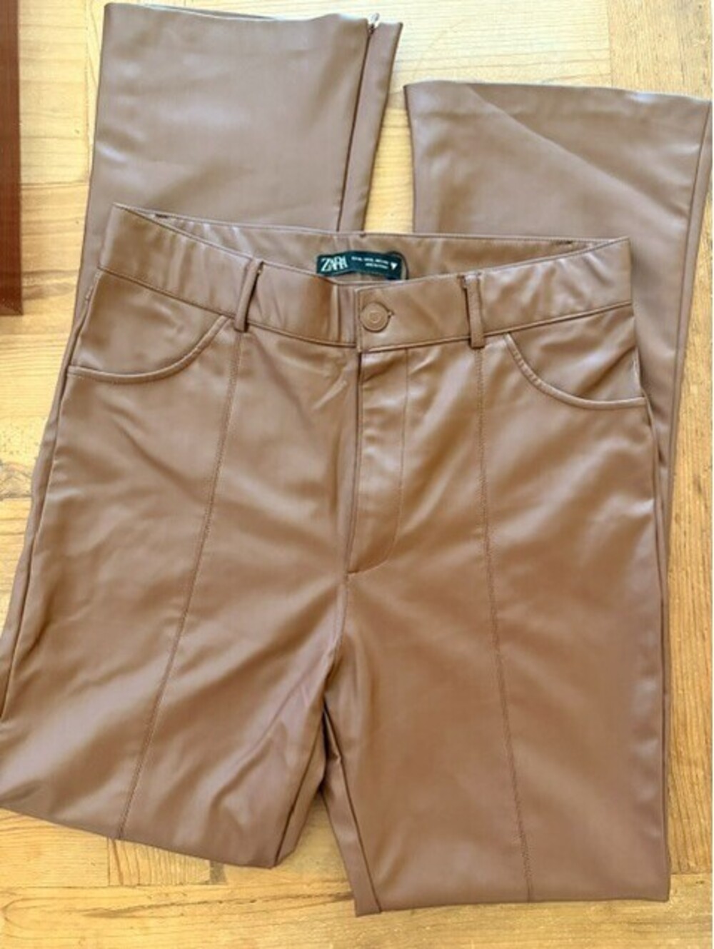 ZARA Faux Leather High Waisted Slight Flare Pants - Size XL